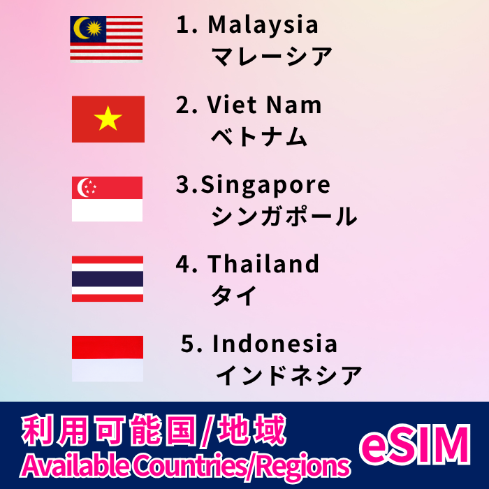 シンガポール/マレーシア/タイ/ベトナム/インドネシア eSIM|高速データ使い放題